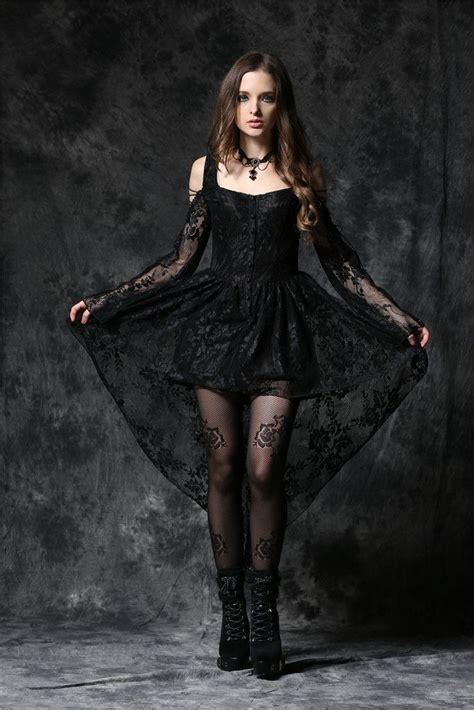 Dw053bk Gothic Gothic Ghost Dovetail Lace Dress With Button Row