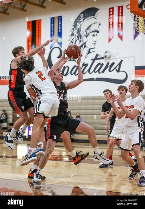 Basketball Action With Priest River Vs Wallace High School In Priest