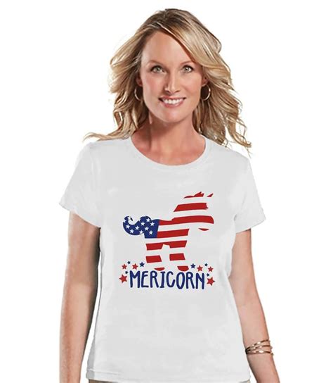 Womens 4th Of July Shirt Mericorn Unicorn Patriotic Shirt White Ladies T Shirt Funny