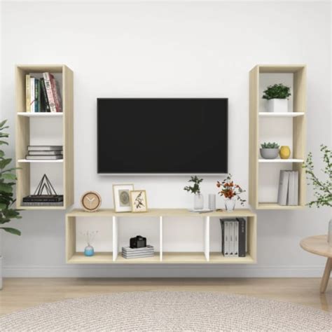 VidaXL 3 Piece TV Stand Set White And Sonoma Oak Engineered Wood 14 6