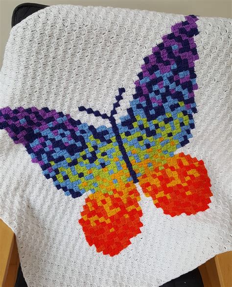 Crochet Blanket Pattern C2c Rainbow Butterfly Instant Etsy