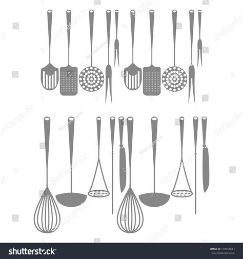 Different Icons Silhouettes Kitchen Elements Isolated Stock Vector