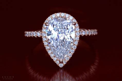 Rose Gold Three Carat Pear Shaped Diamond Engagement Ring