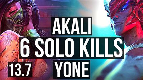 Akali Vs Yone Mid 6 Solo Kills 300 Games 18 5 9 Dominating Kr