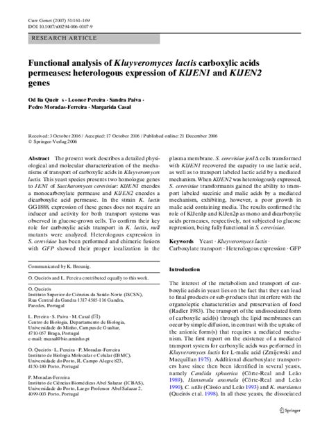 Pdf Functional Analysis Of Kluyveromyces Lactis Carboxylic Acids