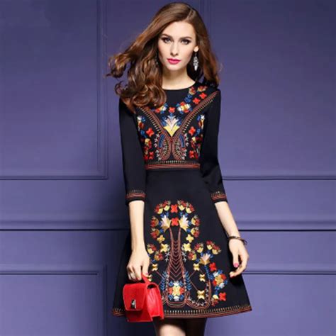 Mexican Embroidered Dress Woman Black Mexican Dress Boho Chic Dresses Ladies Tunic Boho Style