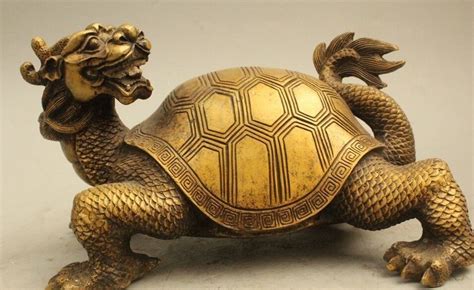 Chinese Folk Feng Shui Bronze Lucky Longevity Dragon Tortoise Turtle