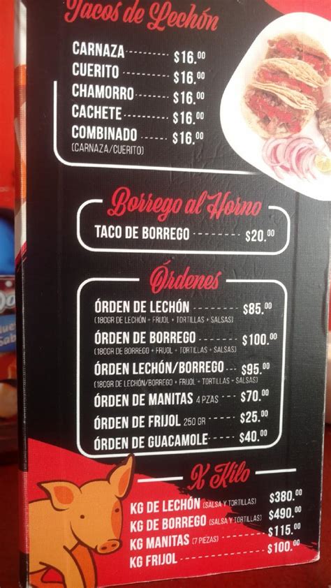 Carta del restaurante Lechón al Horno Doroteo Zapopan entre Jose