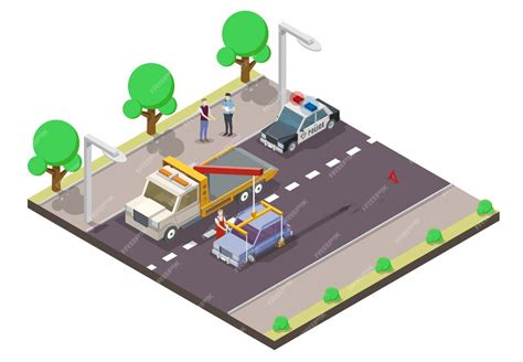 Ilustración Isométrica Plana De Accidente Automovilístico Vector Premium