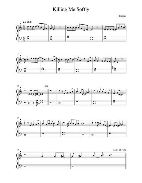 Killing Me Softly Sheet Music For Piano Solo