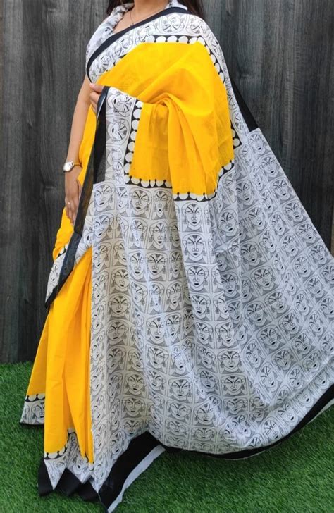 Pure Soft Cotton Mulmul Bagru Hand Block Printed Saree With Blouse