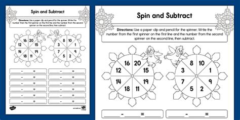 First Grade Snowflake Spin And Subtract Within 20 Activity