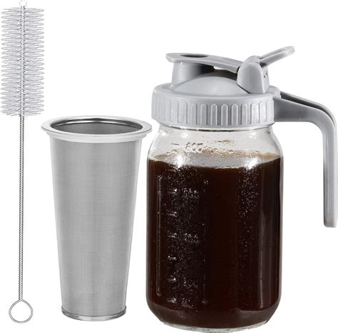 Cold Brew Coffee Maker Glass Pitcher 32 Oz Mason Jar With