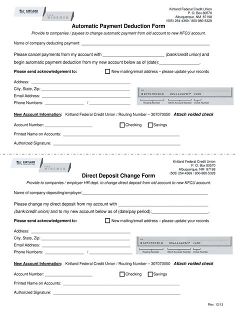 Fillable Online Kirtlandfcu Automatic Payment Deduction Form