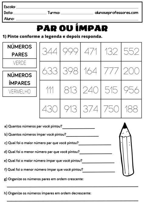 Atividades sobre Números Pares e Ímpares Alunos e Professores