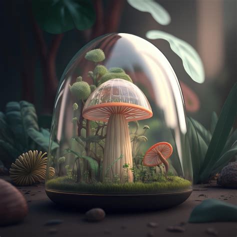 Premium Ai Image A Mushroom With A Glass Greenhouse Cap Generative Ai