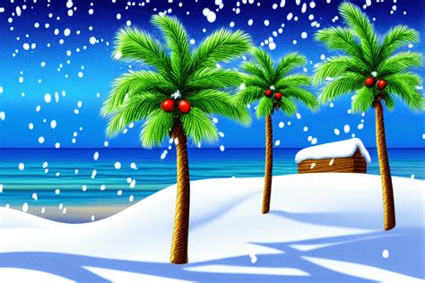 Snowy Christmas Beach Scene Palm Tree Matte Clip Art Digital Image