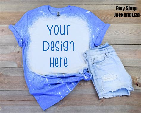 Bleached Heather Royal Gildan Tshirt Mockup Bleached Blue Etsy