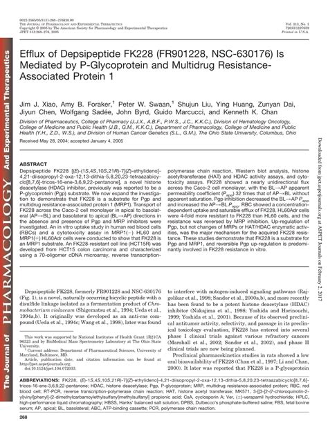 PDF Efflux Of Depsipeptide FK228 FR901228 NSC 630176 Is Mediated