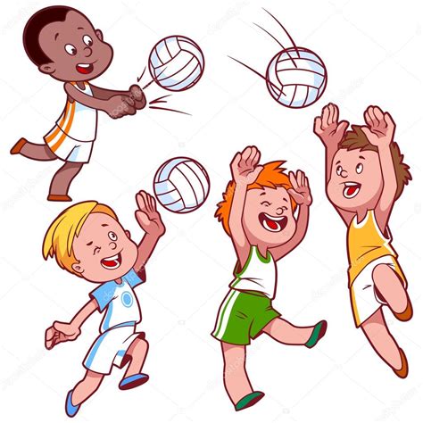 Dibujos animados de niños jugando voleibol Vector clip art ilustración