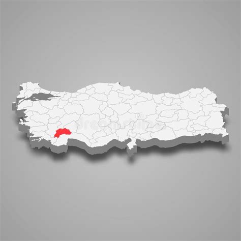 Burdur Region Location Within Turkey D Map Stock Vector Illustration