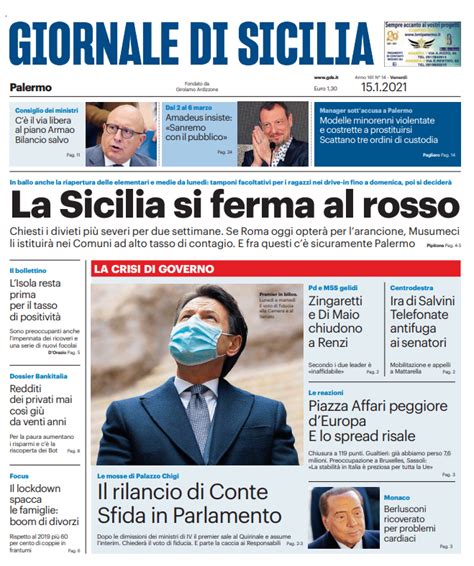 Prima Pagina Giornale Di Sicilia La Sicilia Si Ferma Al Rosso