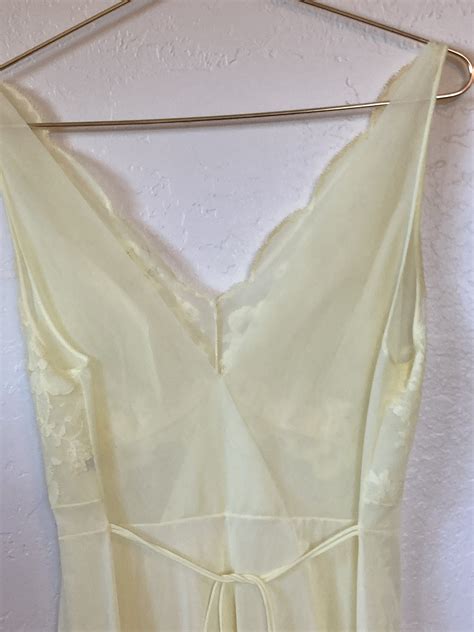 Vintage Vanity Fair Négligée Nightgown Long Semi Sheer Yellow Nylon