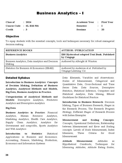 Business Analytics 1 Syllabus Pdf Analytics Statistics