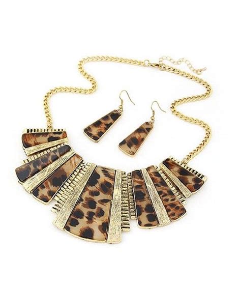 Set Womens Mixed Style Bohemia Leopard Bib Chain Necklace Ear