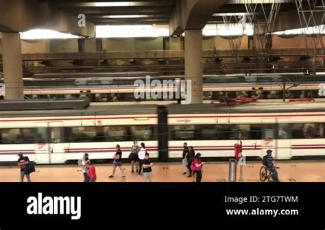 Madrid Spain May Atocha Railway Station People Stand On