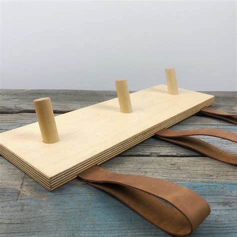 Wooden Peg Coat Rack Wall Mount Wood And Leather Coat Hooks Etsy