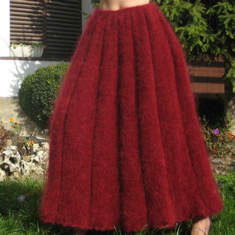 Hand Knitted Mohair Skirt In Red Elegant Skirt Dress Skirt Fuzzy Skirt