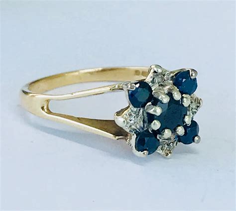 Sparkling Vintage 9ct Gold Sapphire And Diamond Cluster Ring