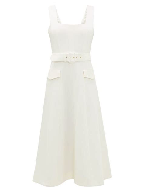 Emilia Wickstead Petra Belted Wool Crepe Midi Dress Ivory Editorialist