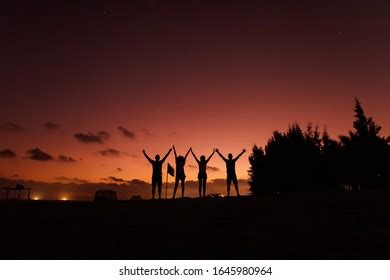 Group Four People Silhouette Standing On Stock Photo 1645980964 ...