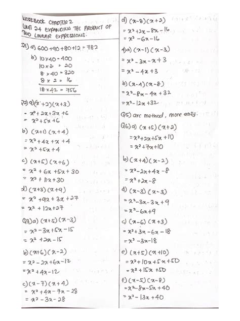 Unit 24 Expanding The Product Of Two Linear Expressions Pdf