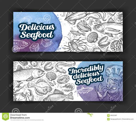 Menu Seafood Vector Template Brochure Or Flyer For Restaurant And Cafe