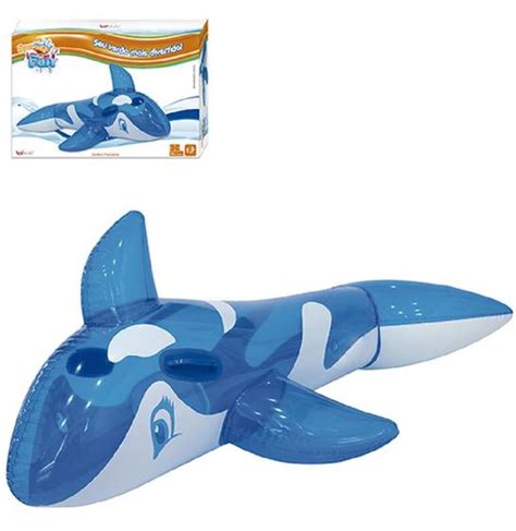 Boia Inflável Baleia Translucida Azul Alça 80cm Wellmix Boia