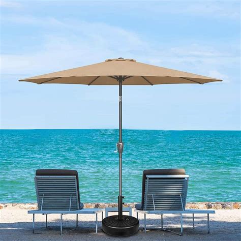 Cesicia 9 Ft Market Push Button Tiltcrank Patio Umbrella In Tan M23ubra519d01 The Home Depot