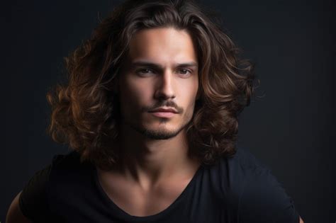 Um Homem De Cabelo Comprido E Camisa Preta Foto Premium