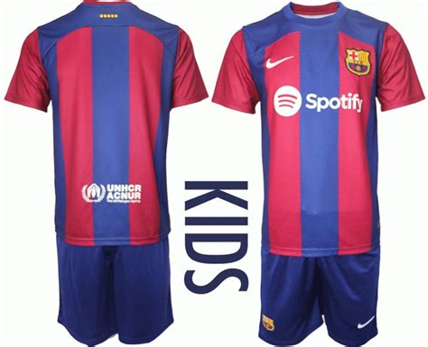 Kinder FC Barcelona Heimtrikot 2023 24 Trikotsatz Kurzarm Kurze Hosen