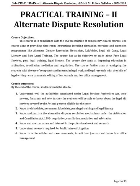 Practical Training Ii Alternate Dispute Resolution Pdf Legal Aid