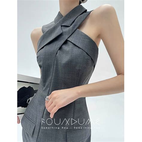 2022 Summer New Design Sense Niche French Elegant Slim Fit Dark Grey