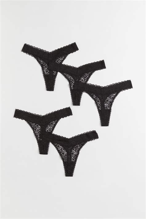 Handm 5 Pack Lace Thong Briefs Low Waist Black Ladies Handm Us