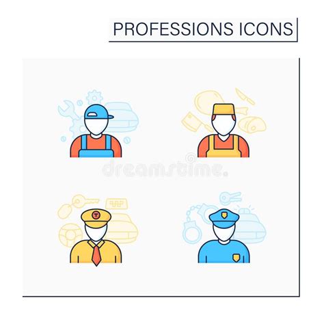 Professions Color Icons Set Stock Vector Illustration Of Professions