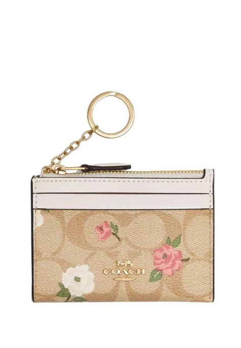 Coach Coach Mini Skinny Id Card Case In Signature Canvas With Floral Print In Light Khaki Cr972