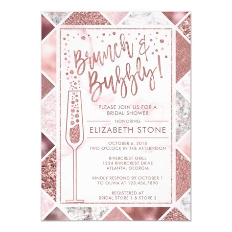 Rose Gold Brunch And Bubbly Invitation Marble Invitation Zazzle Gold Bridal Shower