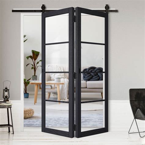 Spaceeasi Top Mounted Black Folding Track And Double Door Soho 4 Pane