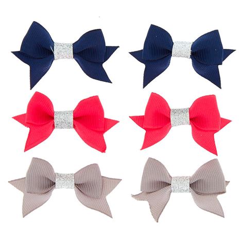 Claire S Club Glitter Bow Hair Clips 6 Pack Claire S Us