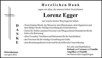 Traueranzeigen von Lorenz Egger Allgäuer Zeitung